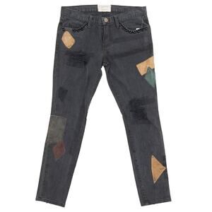 Current/Elliott The Stiletto Skinny Studded Leather Patch Jeans Size 28